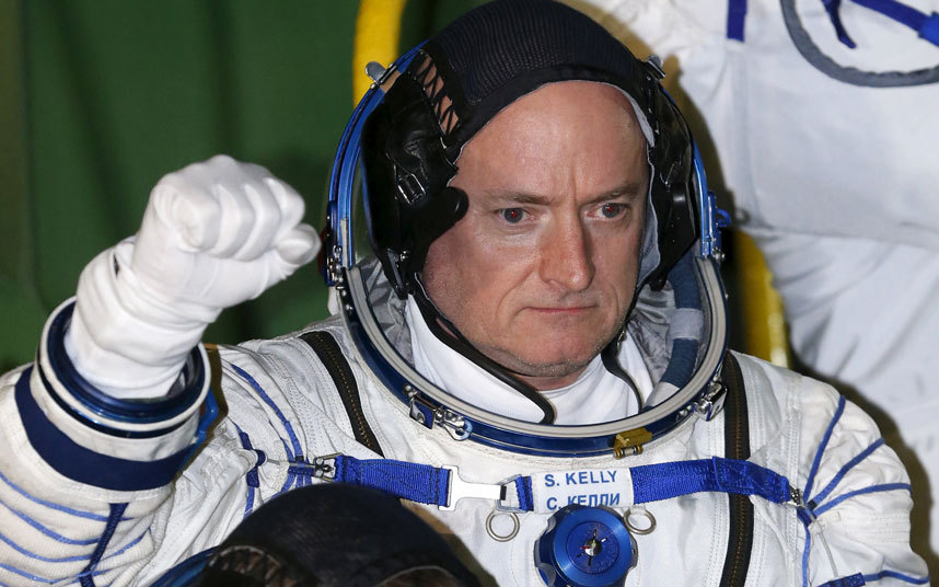 Американский астронавт Скотт Келли, перед запуском Союз-ФГ c космодрома Байконур.