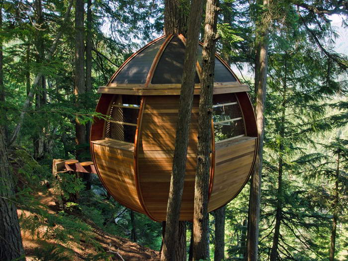 9. The Tree House HemLoft, архитектора Джоэл Аллен. Расположенный в Уистлере Вудс, Канада, этот деревянный яйцевидный дом был построен тайно и о нем узнали лишь после постройки.