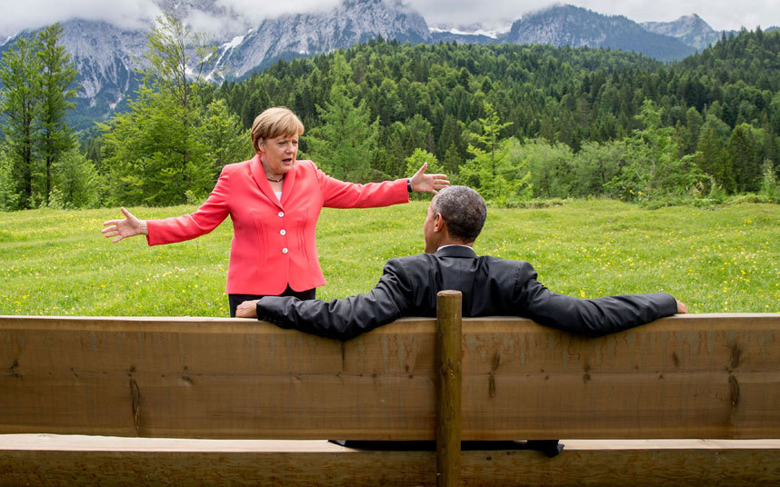 10. Канцлер Германии Ангела Меркель и президент США Барак Обама. 