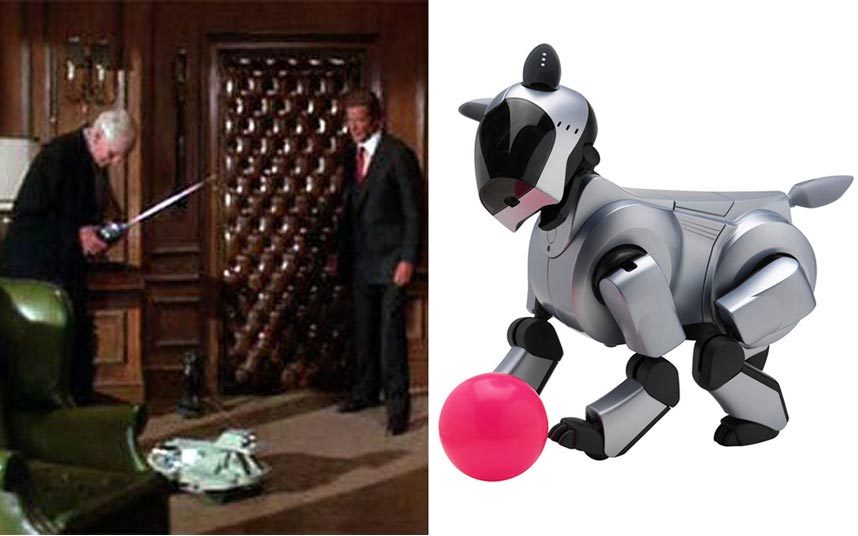 4. В фильме «Вид на убийство» 1985 года была продемонстрирована управляемая собака-робот с выдвижной шеей и видеокамерами вместо глаз. Сегодня роботом собакой никого не удивить. Пожалуй, самая популярная – это Sony Aibo, которая умеет выражать эмоции и взаимодействовать с различными электронными устройствами. Производство было остановлено в 2006 году, породив множество доступных на сегодняшний день аналогов. 