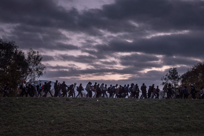 11. Категория «Общие новости». Мигранты, идущие вдоль дамбы в Словении. Фото: Сергей Пономарев.