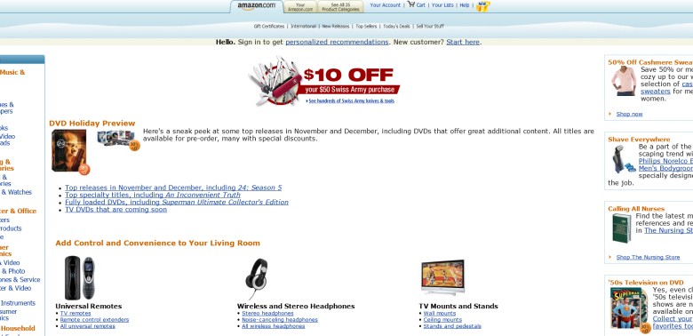 8. Страница Amazon 2006 года, после запуска Amazon Web Services.