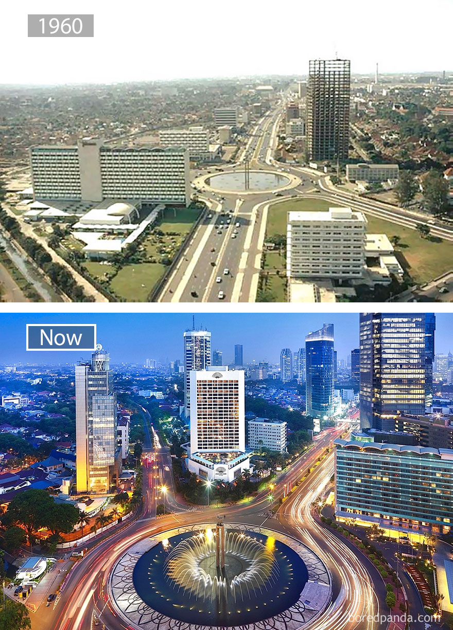 13. Джакарта, Индонезия, в 1960 году и сейчас.