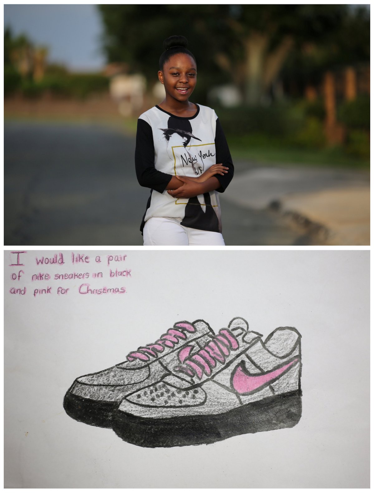 3. 12-летняя Палеса живущая в пригороде Йоханнесбурга в Южной Африке мечтает о кроссовках Nike.