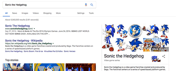 7. То же самое, но на этот раз напишите «Sonic The Hedgehog».