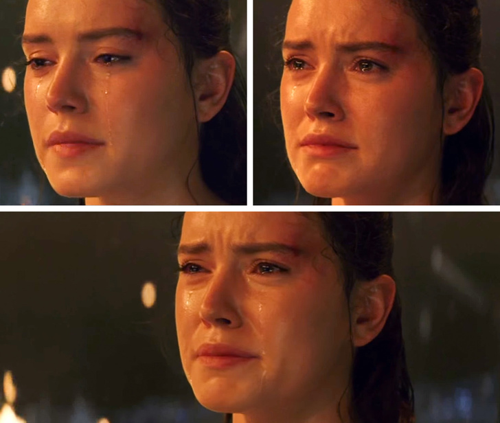 5. В одной из самых эмоциональных сцен Звездных войн: Эпизод VIII - Последний джедай, на левой щеке Рей была слеза, затем она мгновенно высохла, а затем вернулась туда, где была.
